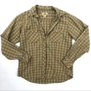 Woolrich Button Down Tan Blue Flannel Shirt